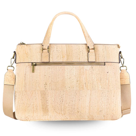 cork laptop bag briefcase front view natural cork