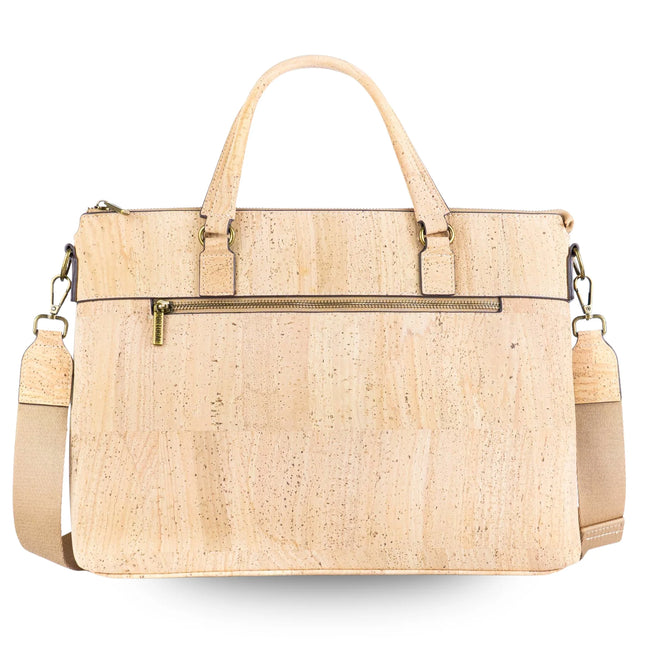 cork laptop bag briefcase front view natural cork