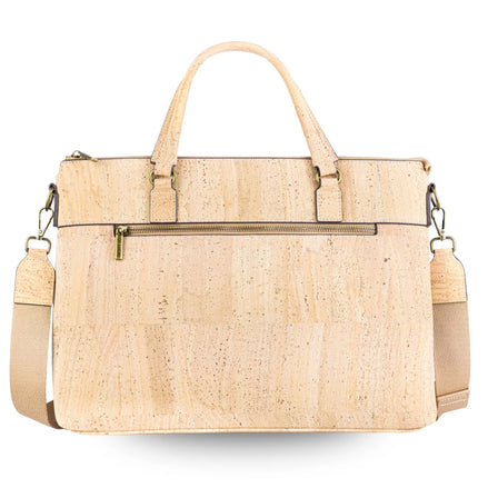 cork laptop bag briefcase front view natural cork