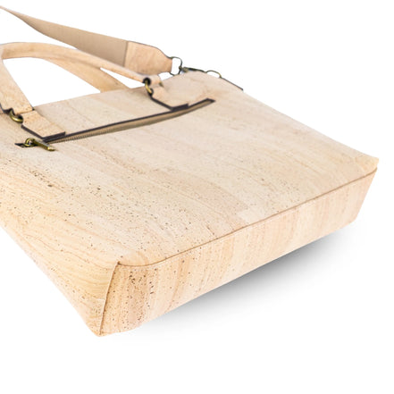 cork briefcase side angle close-up texture