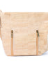 Front view of cork crossbody bag with two zipper pockets
