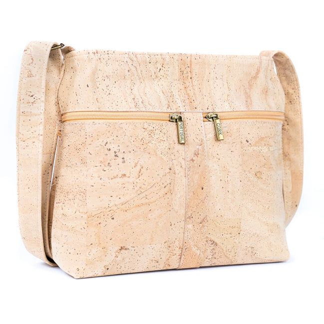 Premium natural cork crossbody bag front view