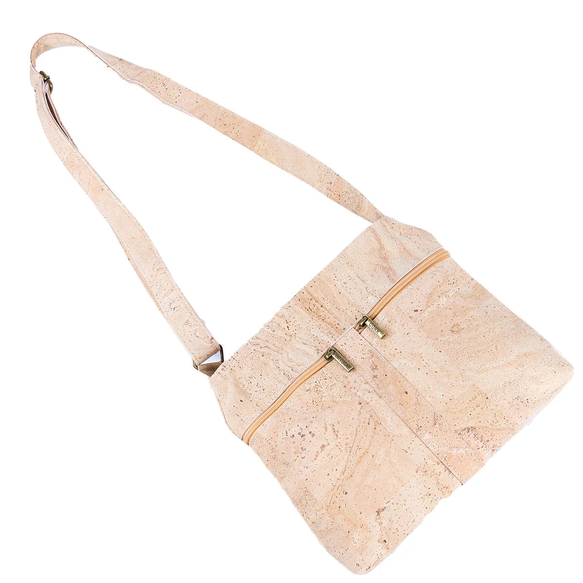 Eco-friendly cork crossbody bag full view with adjustable strap