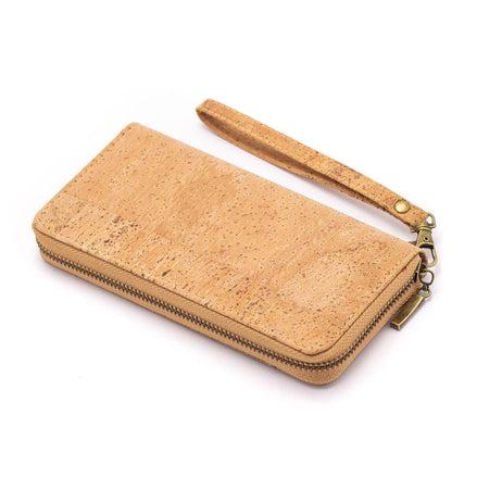 Natural cork women‚Äôs vegan wallet with wristlet strap ‚Äì front view