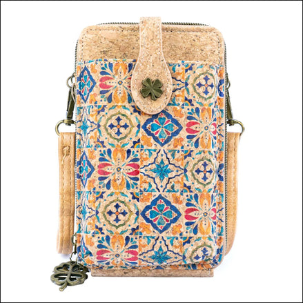Printed cork phone wallet crossbody bag