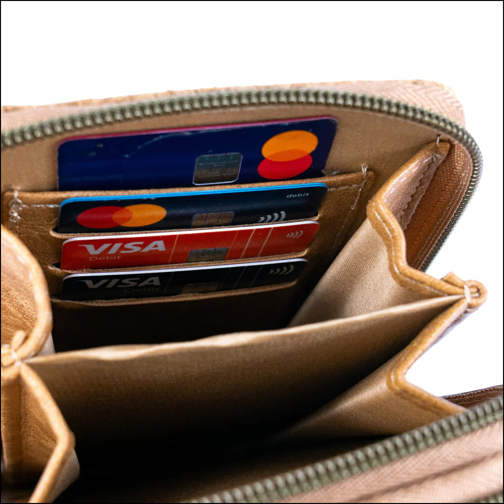 Printed cork phone wallet crossbody bag