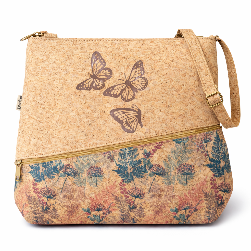 Butterly dance cork shoulder hand bag