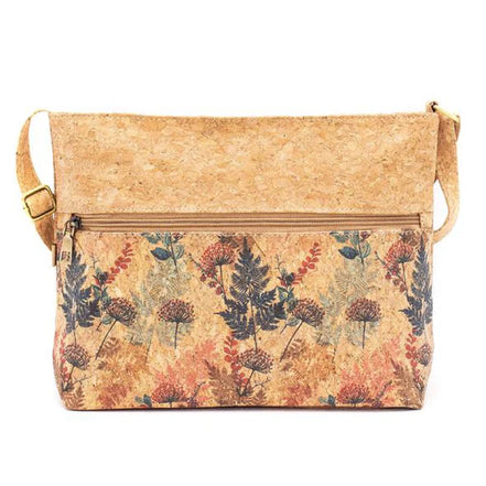 Cork bag with floral pattern on a beige background