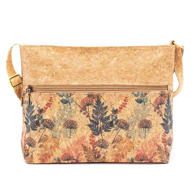 Cork bag with floral pattern on a beige background