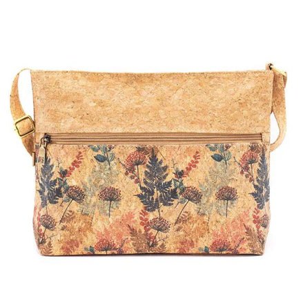 Cork bag with floral pattern on a beige background