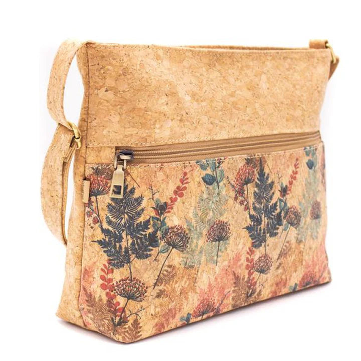 Autumn Meadow Floral vegan cork shoulder bag with nature inspired print