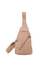 Natural cork sling bag front view with zipper front pocket
