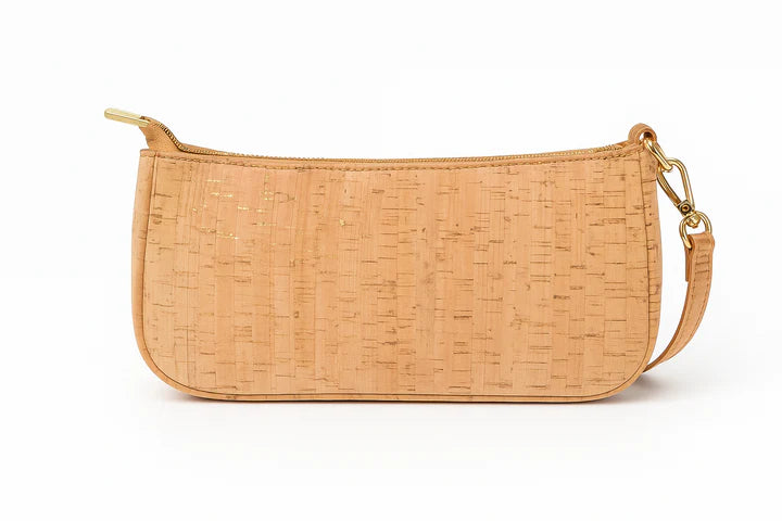 Minimalist gold-fleck cork handbag ‚Äì front close-up