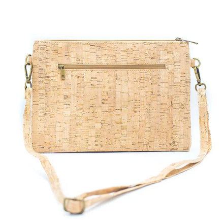 Natural cork clutch bag with detachable strap and back zipper pocket