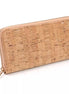 Lightweight vegan cork zipper wallet with detachable wristlet strap and organized interior.