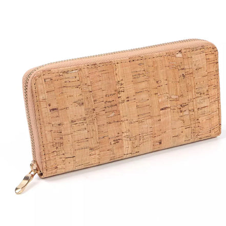 Natural Plains vegan cork wallet with zipper closure ‚Äî front view