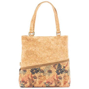 Fall foliage pattern vegan cork tote bag front view