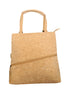 Plain natural cork tote bag front view with angled zipper pocket
