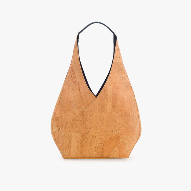 Minimalist beige cork tote bag front view with soft natural texture