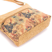 Floral-patterned cork bag on a white background