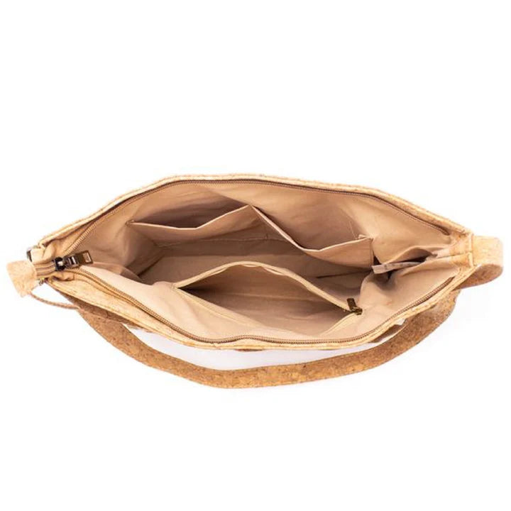 Interior view A stylish and spacious cork shoulder bag designed for everyday convenience. 