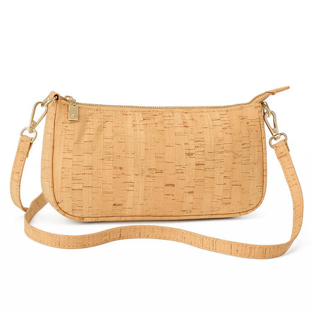 Cork shoulder bag with gold flakes and detachable strap