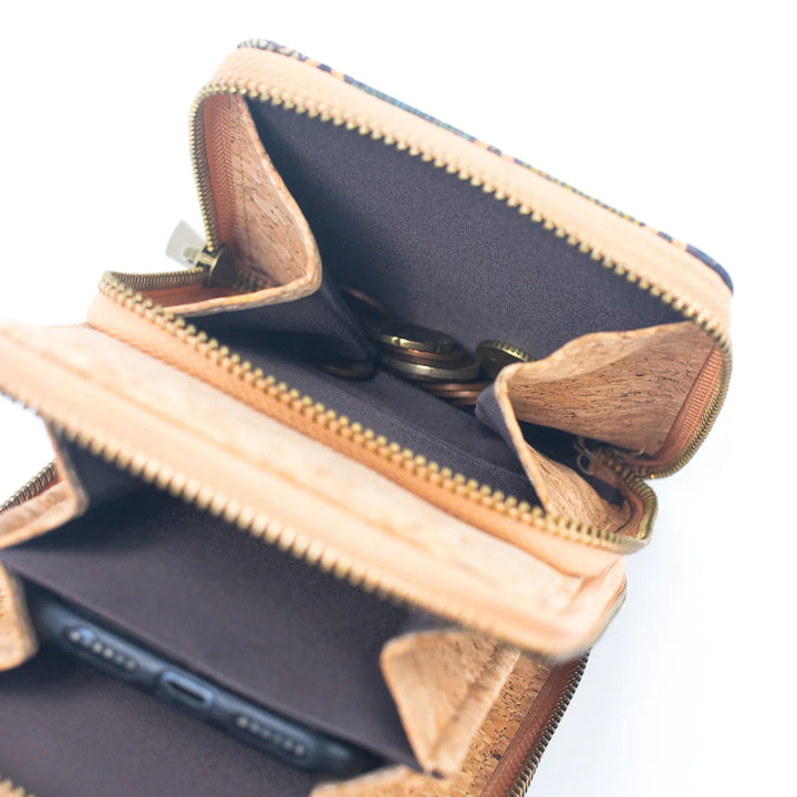 This beautifully structured, triple-zipper design Cork Crossbody Phone Bag and wallet is designed for comfort, organization, and eco-friendly style.