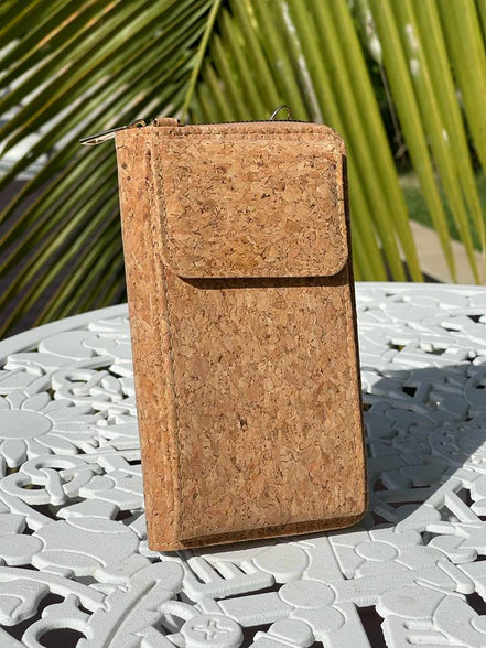 Natural cork phone wallet crossbody with magnetic flap ‚Äî front view