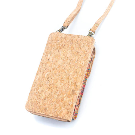 Adjustable strap on vegan cork crossbody phone wallet