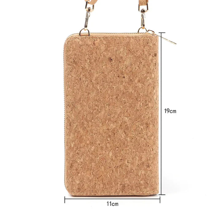 Adjustable strap on vegan cork crossbody phone wallet