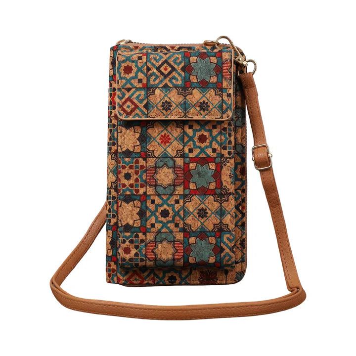Garden Bloom A floral cork phone wallet crossbody ‚Äî front view