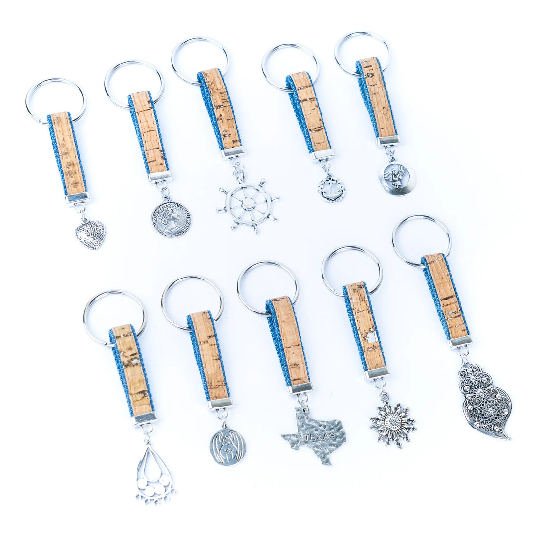 Key Chain - Cork, Denim & Charm