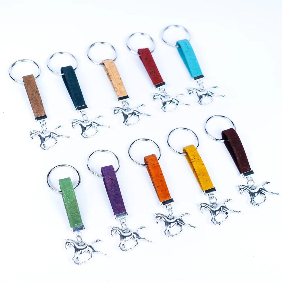 Colored cork keychain with alloy horse pendant