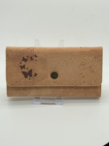 Cork wallet with butterfly design on a white background