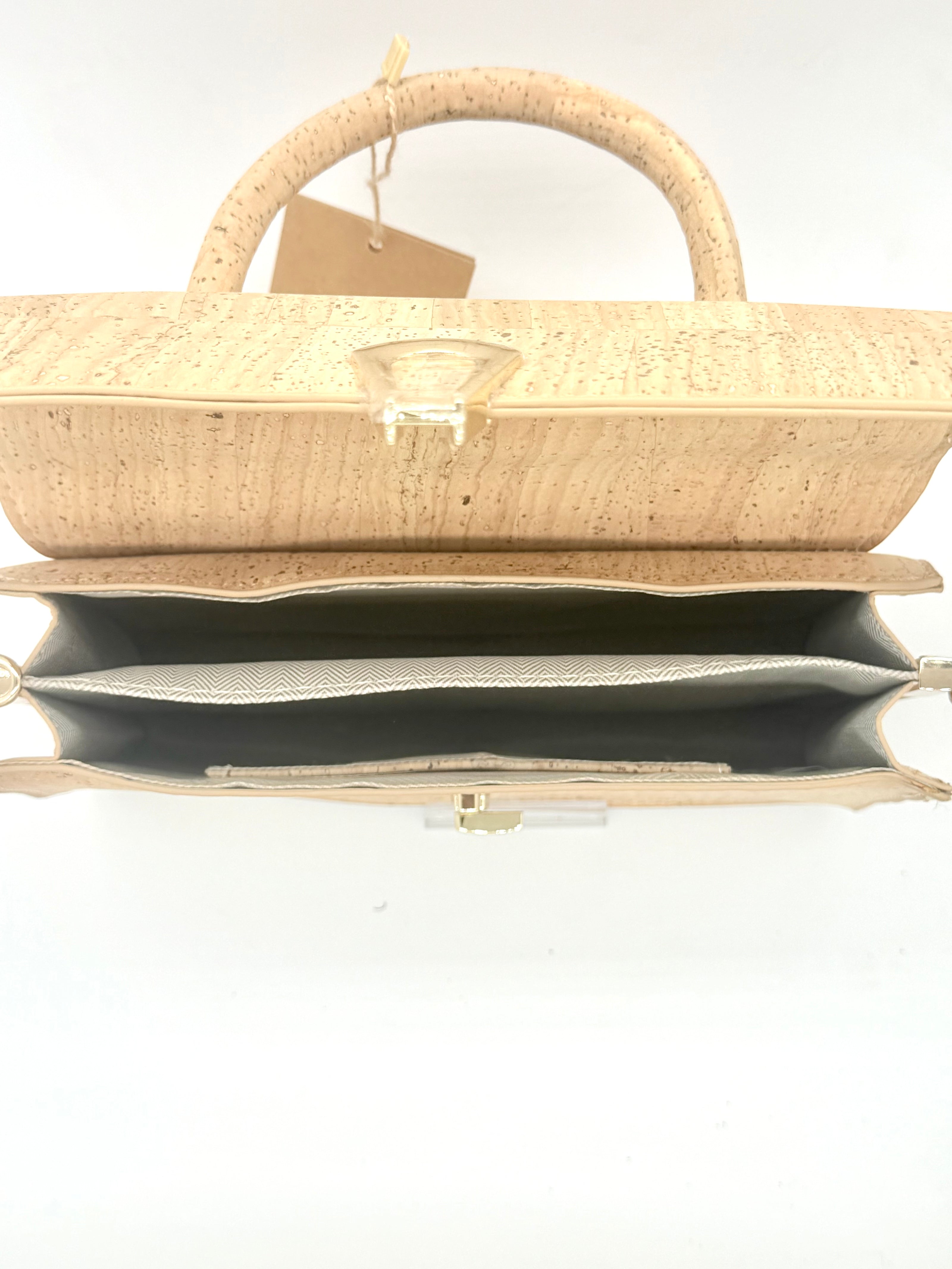Interior view of luxury cork hand bag