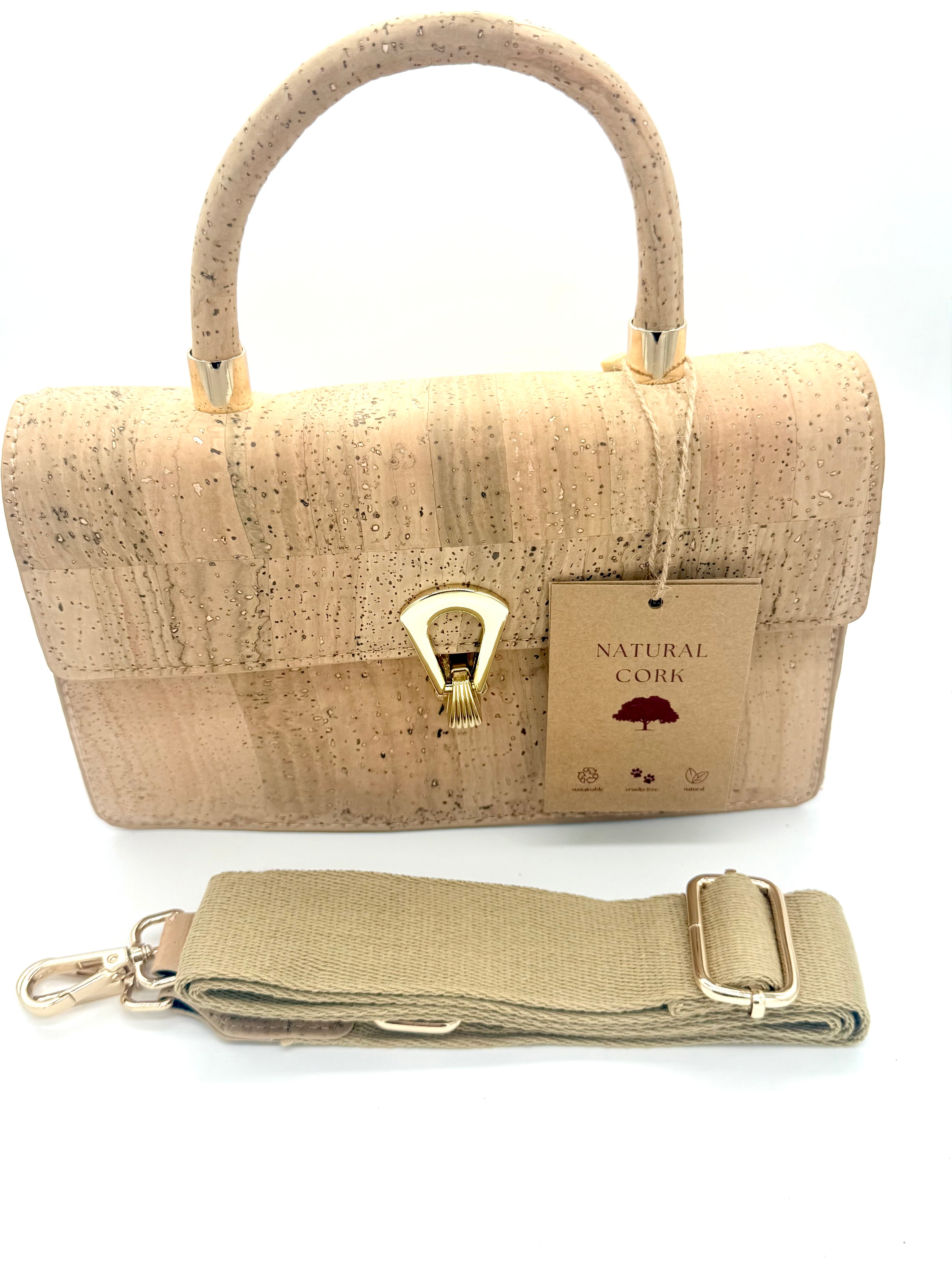 Luxury cork hand bag with detachable shoulder strap