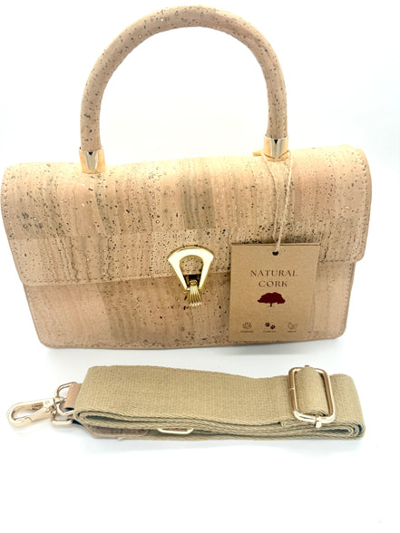 Luxury cork hand bag with detachable shoulder strap