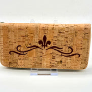 Lightweight vegan cork zipper wallet with detachable wristlet strap and organized interior.