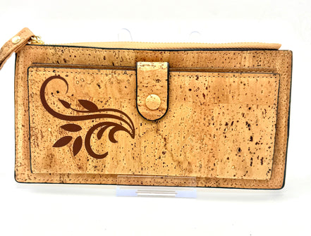 A luxurious soft cork wallet with a wristlet strap, perfect to keep your cards and cash neatly organized.