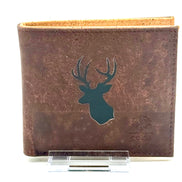 A slim, lightweight dark brown RFID protected bi-fold cork wallet that keeps your essentials organized without the bulk. deer buck