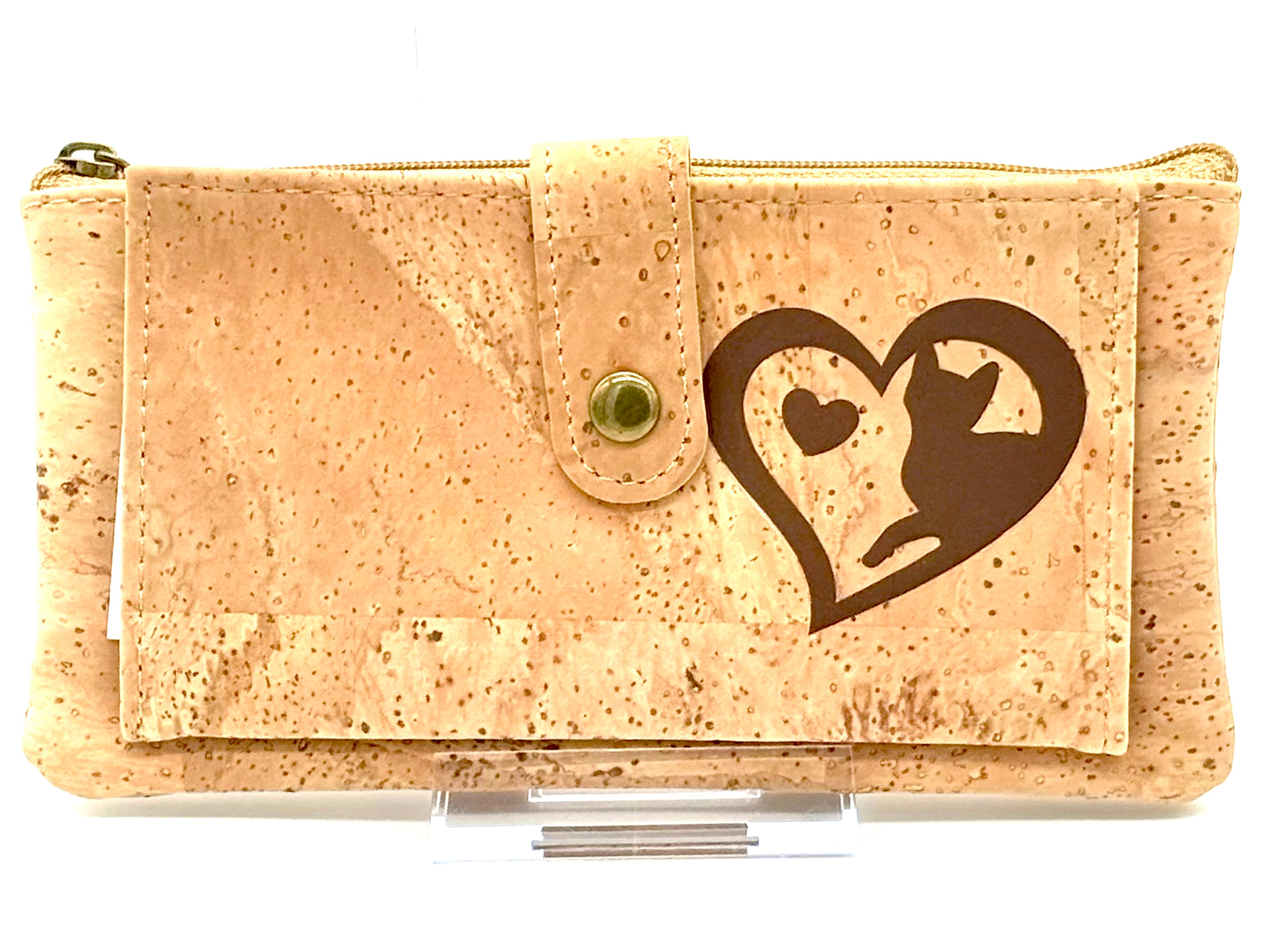 A slim, lightweight cork wallet that keeps your essentials organized without the bulk. Cat heart