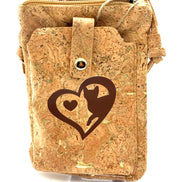 Cork bag with a heart and cat design on a white background