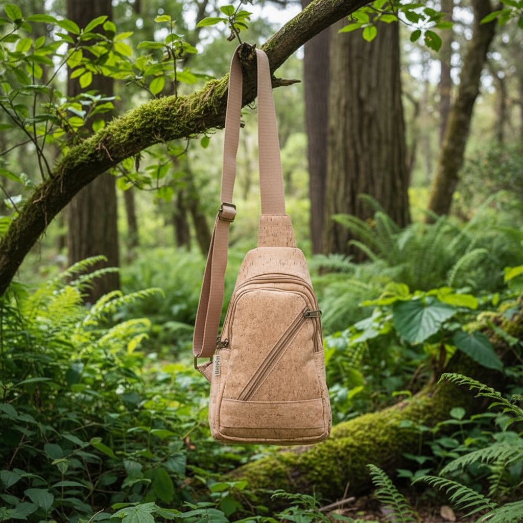 Cork sling bag in nature scene