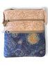 Cork and Starry Night patterned crossbody bag on a white background
