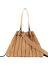 Natural cork pleated tote handbag with shoulder strap front view