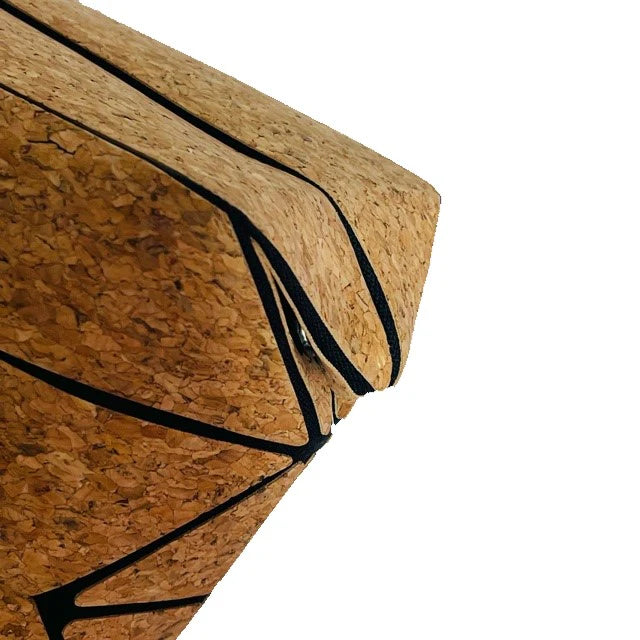 Close up Natural cork pleated tote handbag with shoulder strap front view