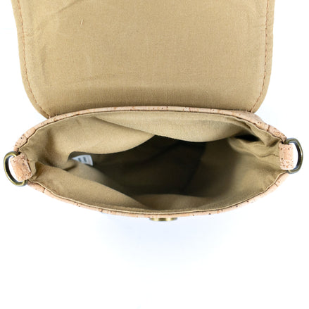 Interior view A cork crossbody bag designed to carry just what you need, fits your phone, keys, small wallet, and daily essentials while keeping your hands free. 
