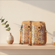 Printed cork phone wallet crossbody bag