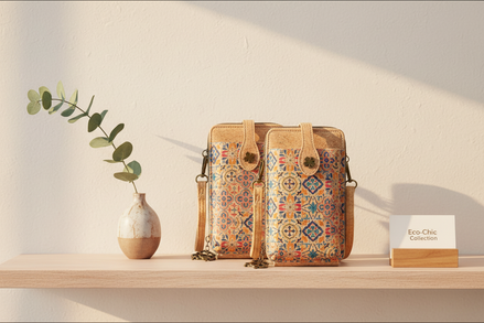 Printed cork phone wallet crossbody bag