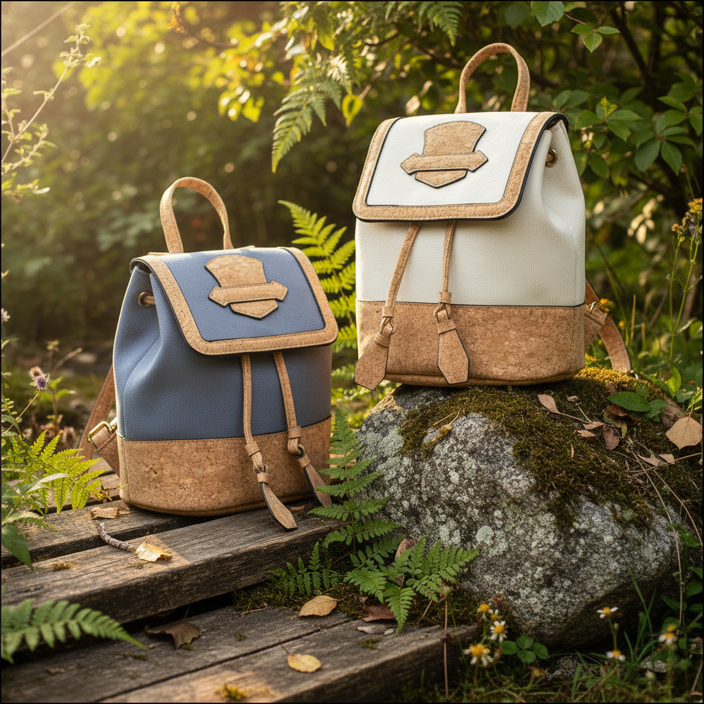 Canvas and Cork Backpack Purses in Nature Scene